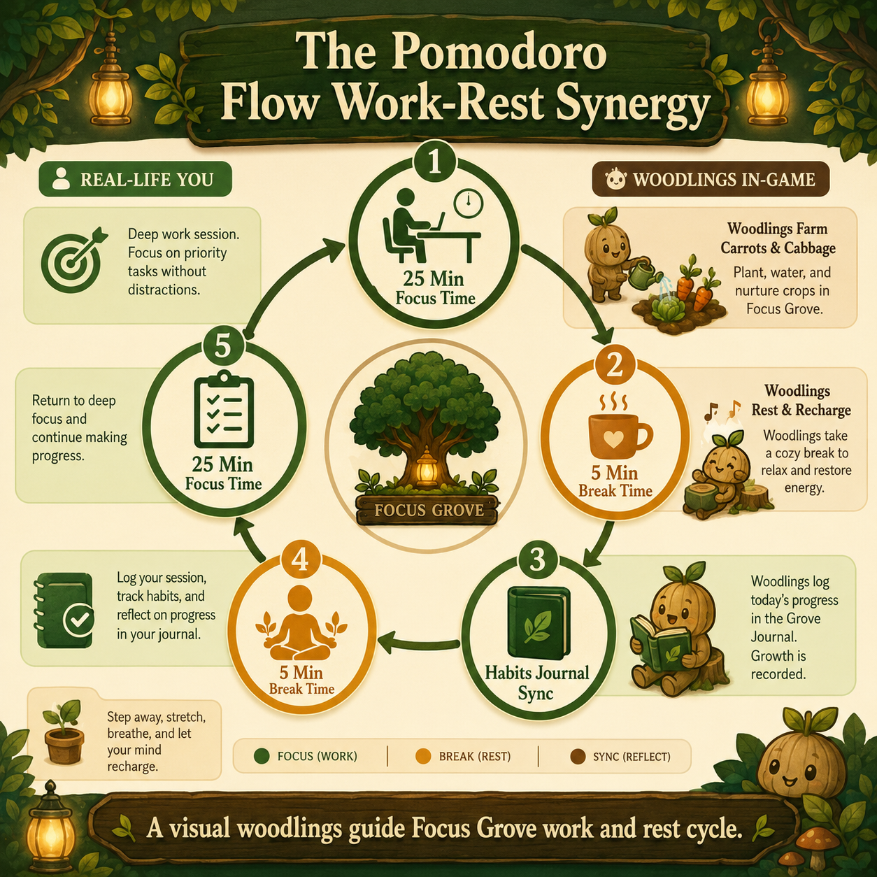 Infographic: A visual woodlings guide Focus Grove work and rest cycle.