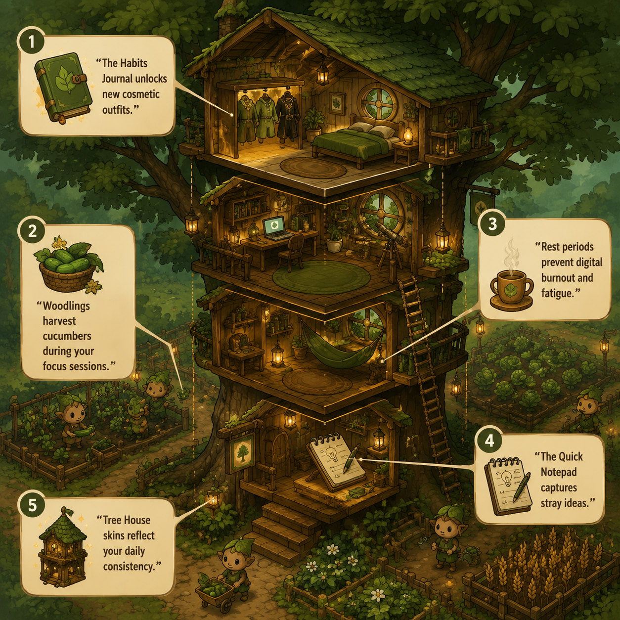 Annotated Diagram: Tree House upgrades and Habits Journal integration